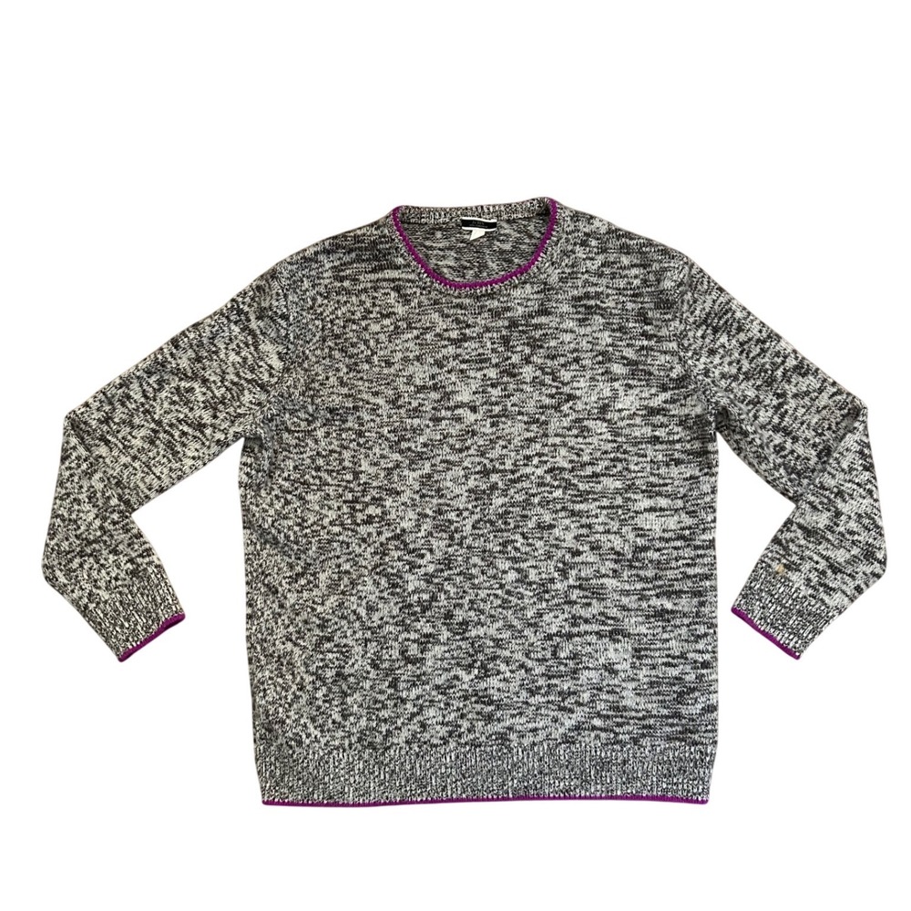 J.Crew relaxed fit Gray Marled‎ 100% Cashmere Crewneck Sweater Purple Trim M